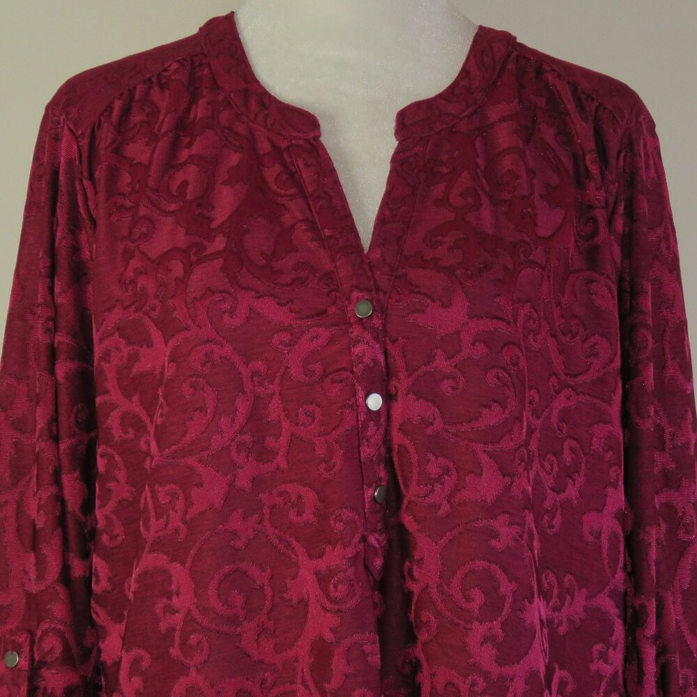Croft & Borrow Women's Magenta Adjustable-Sleeve Pullover Top Size XL (C1571)
